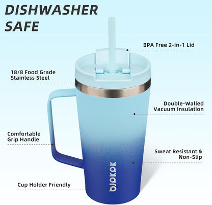 26oz Insulated Tumbler with Handle, Lid & Straw, Stainless Steel | Double Wall Vacuum Insulated Coffee Travel Mug - Keeps Cold & Hot, BPA Free, Cupholder Fit for Office, Gym & Travel