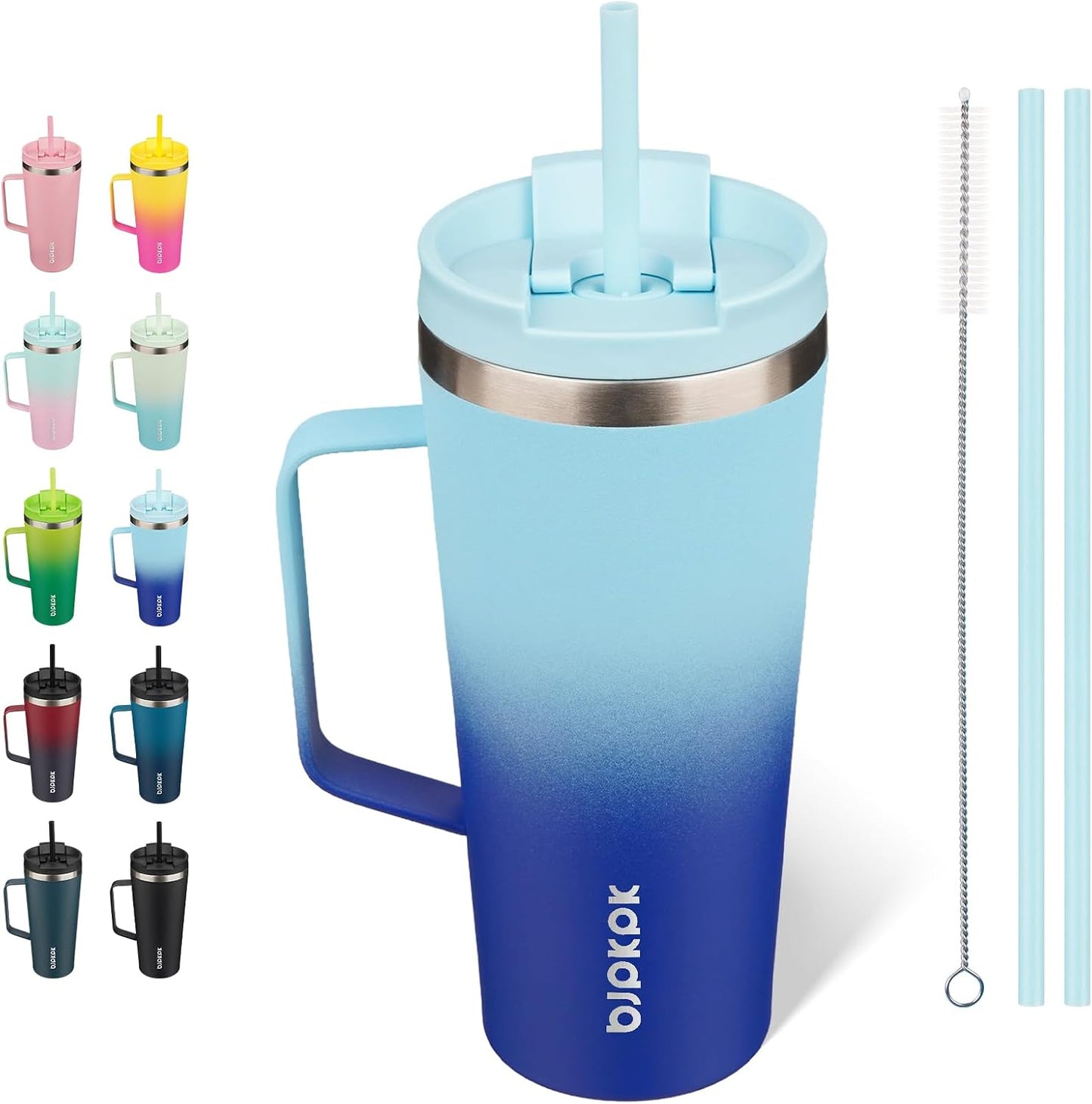 26oz Insulated Tumbler with Handle, Lid & Straw, Stainless Steel | Double Wall Vacuum Insulated Coffee Travel Mug - Keeps Cold & Hot, BPA Free, Cupholder Fit for Office, Gym & Travel