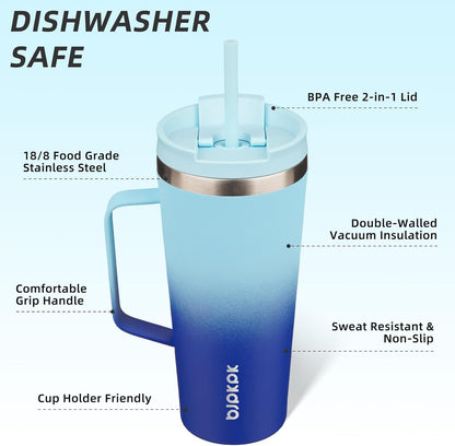 26oz Insulated Tumbler with Handle, Lid & Straw, Stainless Steel | Double Wall Vacuum Insulated Coffee Travel Mug - Keeps Cold & Hot, BPA Free, Cupholder Fit for Office, Gym & Travel