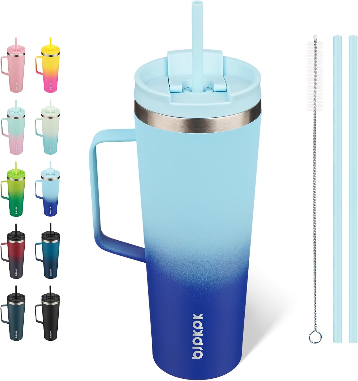 26oz Insulated Tumbler with Handle, Lid & Straw, Stainless Steel | Double Wall Vacuum Insulated Coffee Travel Mug - Keeps Cold & Hot, BPA Free, Cupholder Fit for Office, Gym & Travel