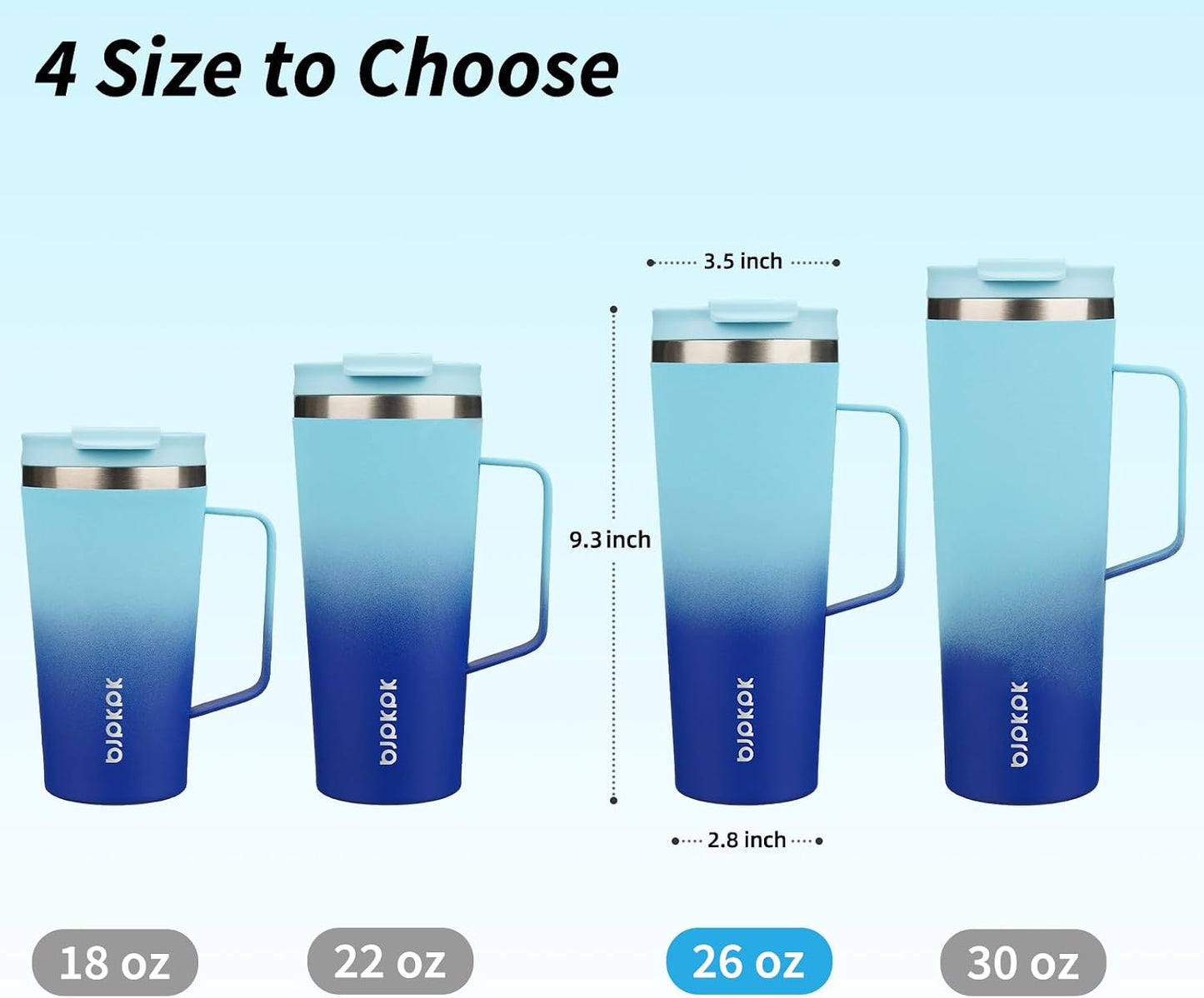 26oz Insulated Tumbler with Handle, Lid & Straw, Stainless Steel | Double Wall Vacuum Insulated Coffee Travel Mug - Keeps Cold & Hot, BPA Free, Cupholder Fit for Office, Gym & Travel