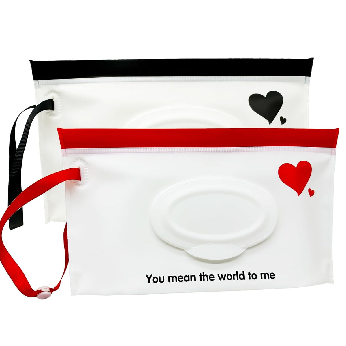 Baby Portable Wipe Dispenser, Reusable & Refillable Wet Wipe Pouch with Wrist Straps, Travel Wipes Holder & Case, Lightweight Flushable Diaper Wipes Container (Heart Pattern)