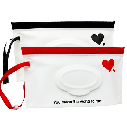 Baby Portable Wipe Dispenser, Reusable & Refillable Wet Wipe Pouch with Wrist Straps, Travel Wipes Holder & Case, Lightweight Flushable Diaper Wipes Container (Heart Pattern)