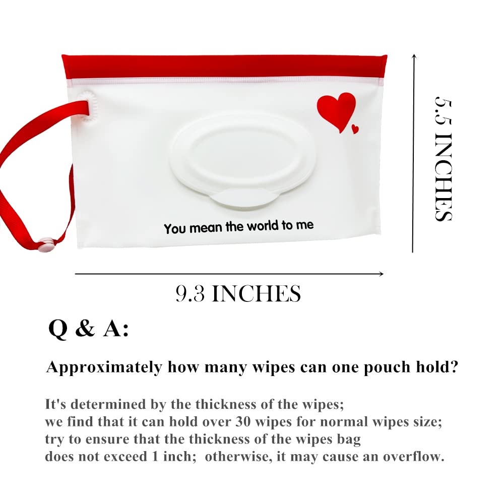 Baby Portable Wipe Dispenser, Reusable & Refillable Wet Wipe Pouch with Wrist Straps, Travel Wipes Holder & Case, Lightweight Flushable Diaper Wipes Container (Heart Pattern)