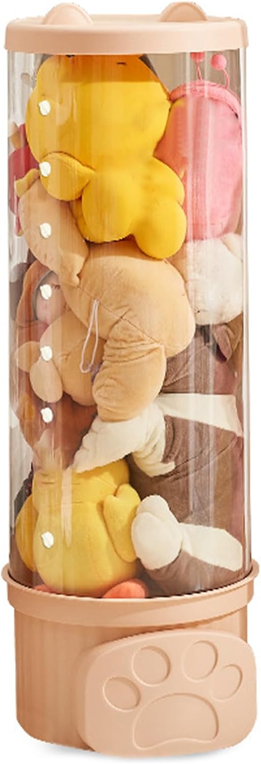 Plush Toy Storage Bucket Doll Toy Organizer Box with Lid for Stuffed Animals Clothes Books Kids Room Clear Transparent Large Size (Small Size)