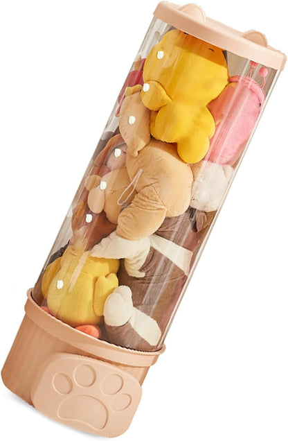 Plush Toy Storage Bucket Doll Toy Organizer Box with Lid for Stuffed Animals Clothes Books Kids Room Clear Transparent Large Size (Small Size)