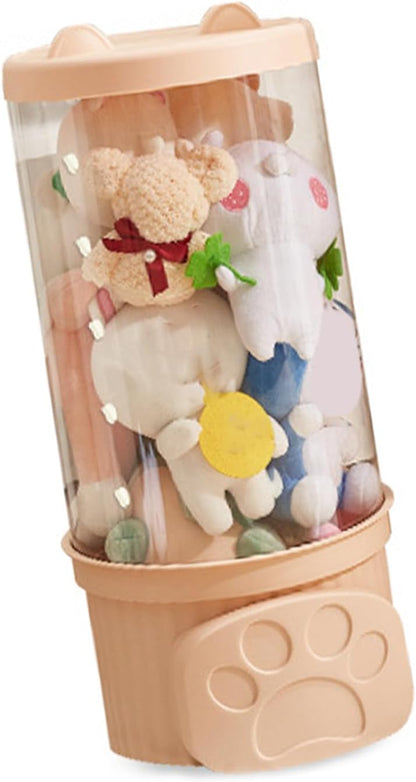 Plush Toy Storage Bucket Doll Toy Organizer Box with Lid for Stuffed Animals Clothes Books Kids Room Clear Transparent Large Size (Small Size)