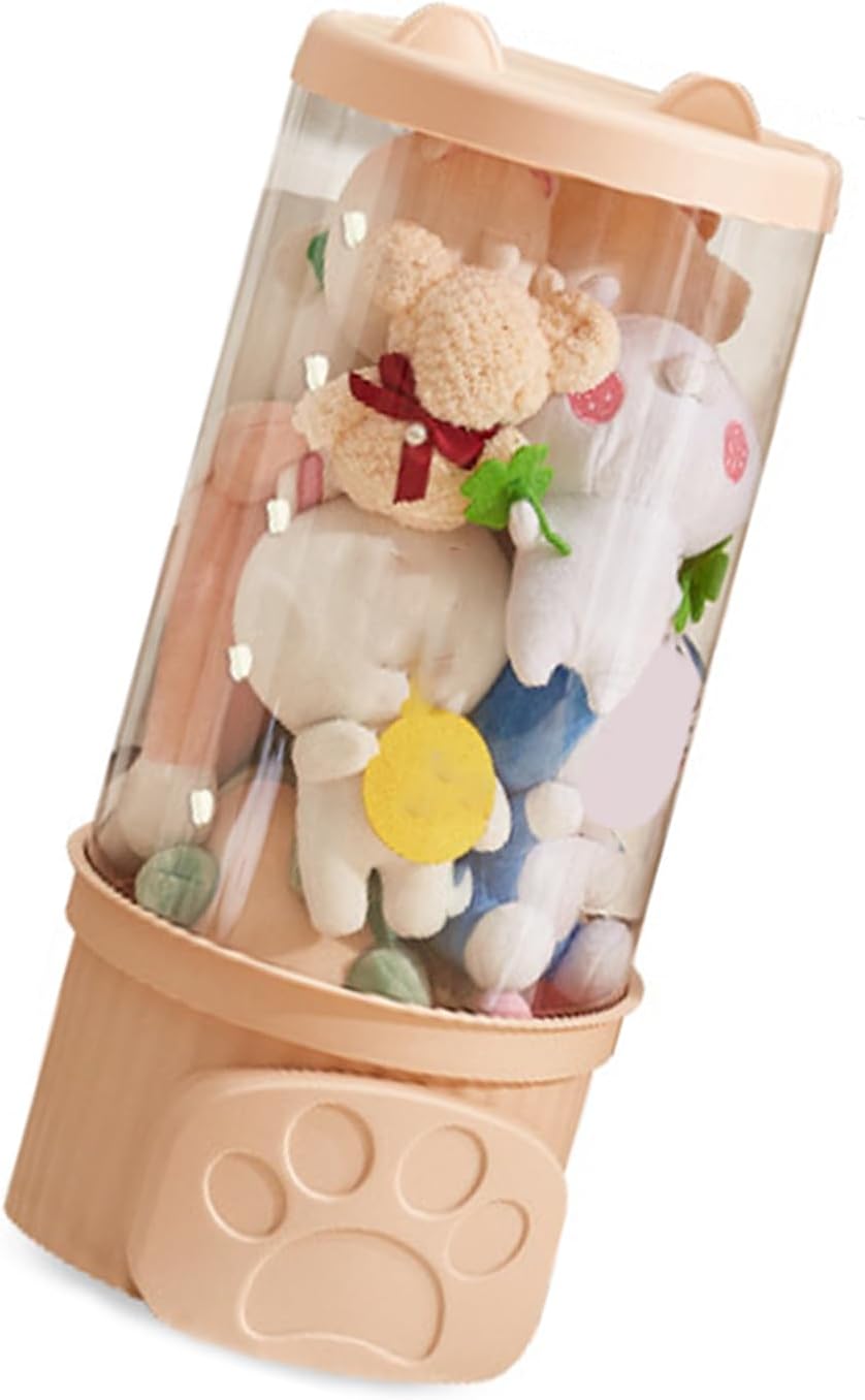 Plush Toy Storage Bucket Doll Toy Organizer Box with Lid for Stuffed Animals Clothes Books Kids Room Clear Transparent Large Size (Small Size)