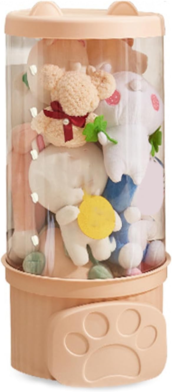 Plush Toy Storage Bucket Doll Toy Organizer Box with Lid for Stuffed Animals Clothes Books Kids Room Clear Transparent Large Size (Small Size)