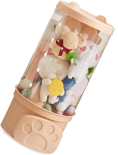 Plush Toy Storage Bucket Doll Toy Organizer Box with Lid for Stuffed Animals Clothes Books Kids Room Clear Transparent Large Size (Small Size)