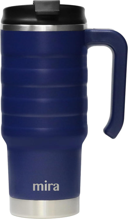 24 oz Insulated Travel Mug - Stainless Steel Coffee Cup with Spill-Proof Flip Lid & Handle - Hot/Cold Car Tumbler - Punch
