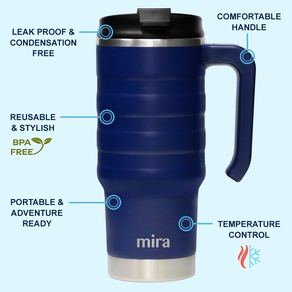 24 oz Insulated Travel Mug - Stainless Steel Coffee Cup with Spill-Proof Flip Lid & Handle - Hot/Cold Car Tumbler - Punch