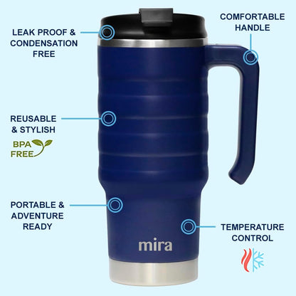 24 oz Insulated Travel Mug - Stainless Steel Coffee Cup with Spill-Proof Flip Lid & Handle - Hot/Cold Car Tumbler - Punch
