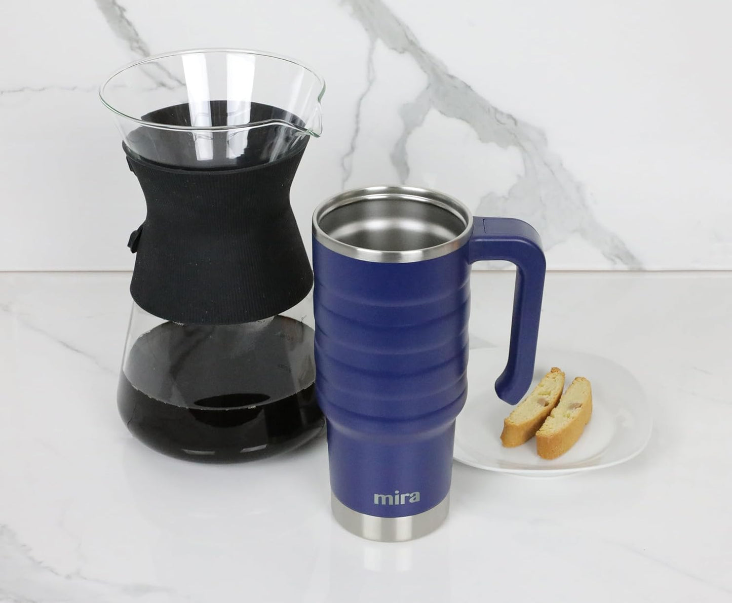 24 oz Insulated Travel Mug - Stainless Steel Coffee Cup with Spill-Proof Flip Lid & Handle - Hot/Cold Car Tumbler - Punch