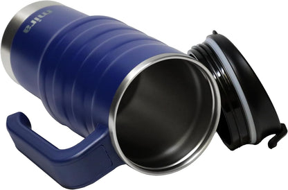 24 oz Insulated Travel Mug - Stainless Steel Coffee Cup with Spill-Proof Flip Lid & Handle - Hot/Cold Car Tumbler - Punch