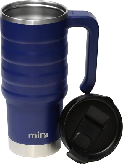 24 oz Insulated Travel Mug - Stainless Steel Coffee Cup with Spill-Proof Flip Lid & Handle - Hot/Cold Car Tumbler - Punch