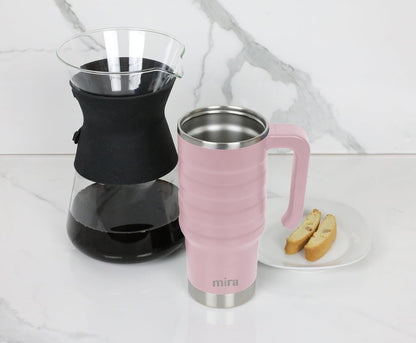 24 oz Insulated Travel Mug - Stainless Steel Coffee Cup with Spill-Proof Flip Lid & Handle - Hot/Cold Car Tumbler - Punch