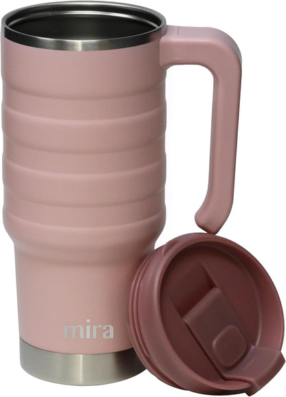 24 oz Insulated Travel Mug - Stainless Steel Coffee Cup with Spill-Proof Flip Lid & Handle - Hot/Cold Car Tumbler - Punch