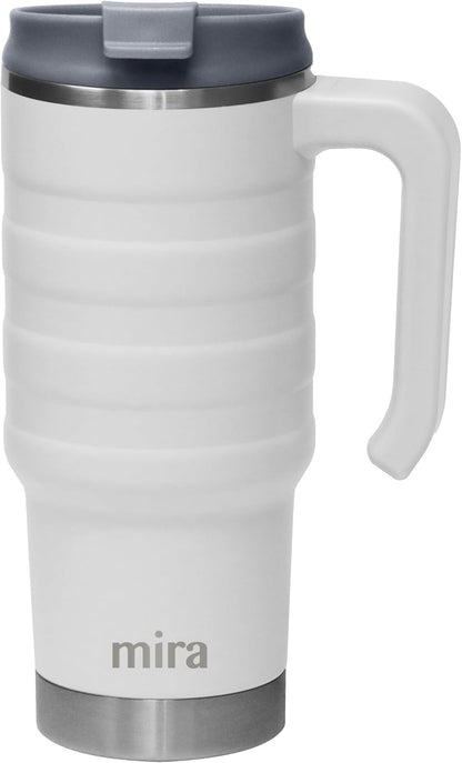 24 oz Insulated Travel Mug - Stainless Steel Coffee Cup with Spill-Proof Flip Lid & Handle - Hot/Cold Car Tumbler - Punch