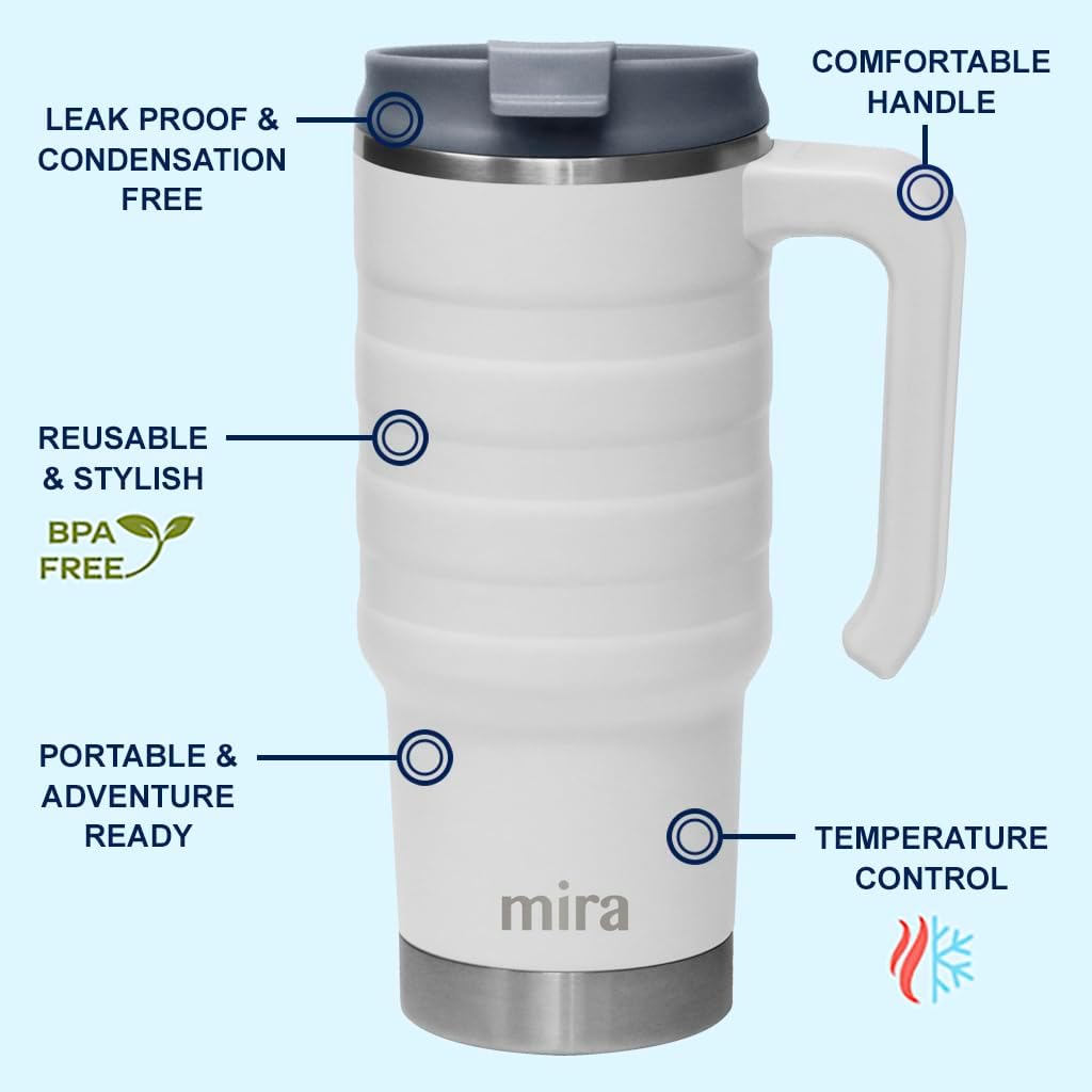 24 oz Insulated Travel Mug - Stainless Steel Coffee Cup with Spill-Proof Flip Lid & Handle - Hot/Cold Car Tumbler - Punch