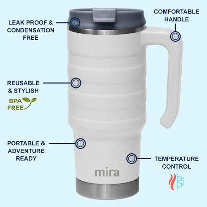 24 oz Insulated Travel Mug - Stainless Steel Coffee Cup with Spill-Proof Flip Lid & Handle - Hot/Cold Car Tumbler - Punch