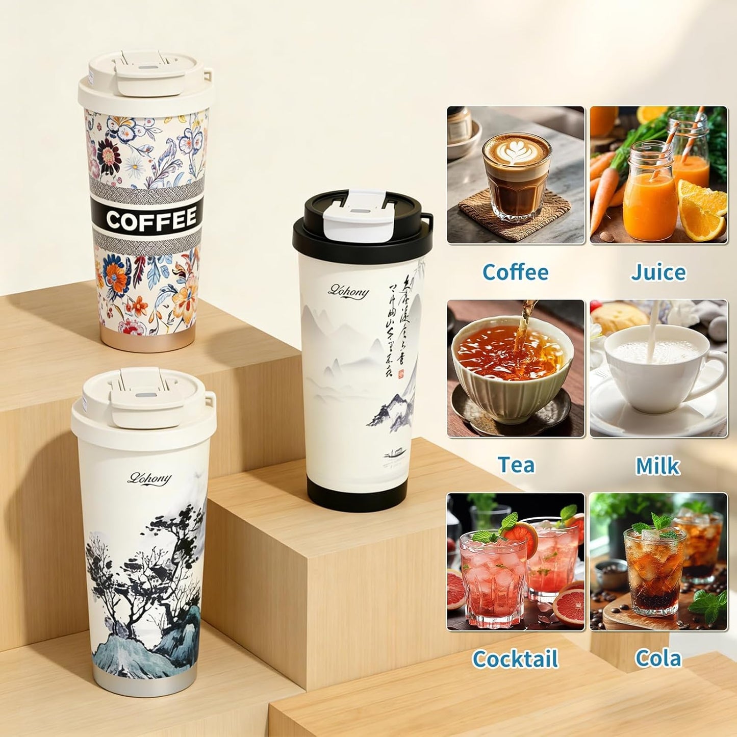 Black Insulated 316 Coffee Travel Mug Stainless Water Bottle 18oz | Versatile 2-in-1 Design,With Straw And Flip Lid With Carrying Rope,Large Capacity ,For Office School, Party ,Camping.