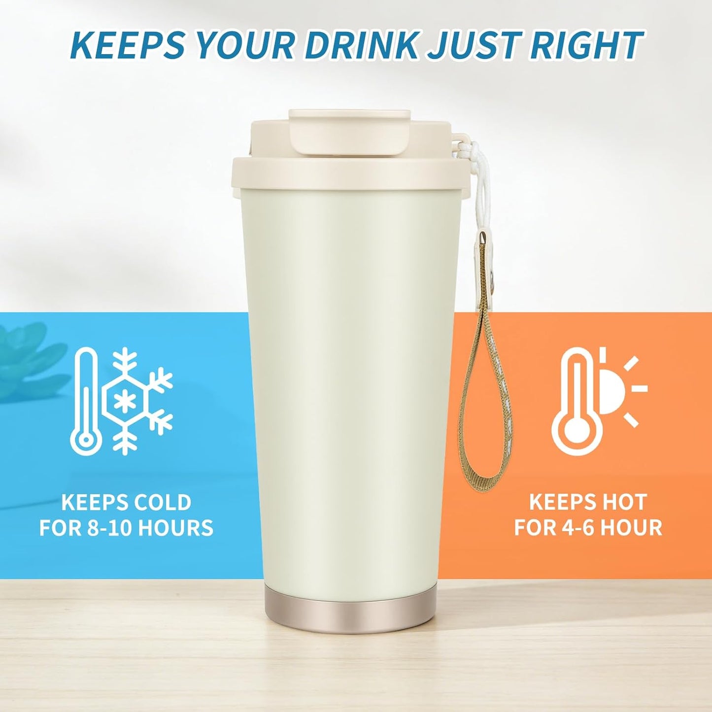 Black Insulated 316 Coffee Travel Mug Stainless Water Bottle 18oz | Versatile 2-in-1 Design,With Straw And Flip Lid With Carrying Rope,Large Capacity ,For Office School, Party ,Camping.