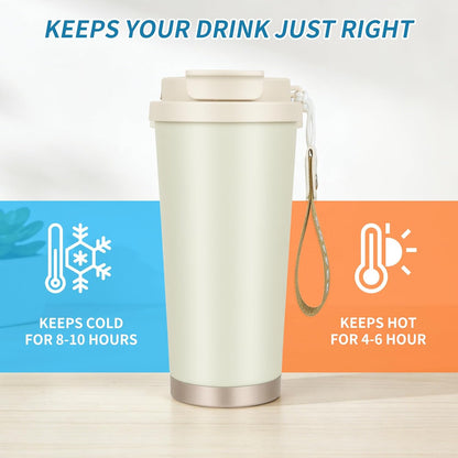 Black Insulated 316 Coffee Travel Mug Stainless Water Bottle 18oz | Versatile 2-in-1 Design,With Straw And Flip Lid With Carrying Rope,Large Capacity ,For Office School, Party ,Camping.