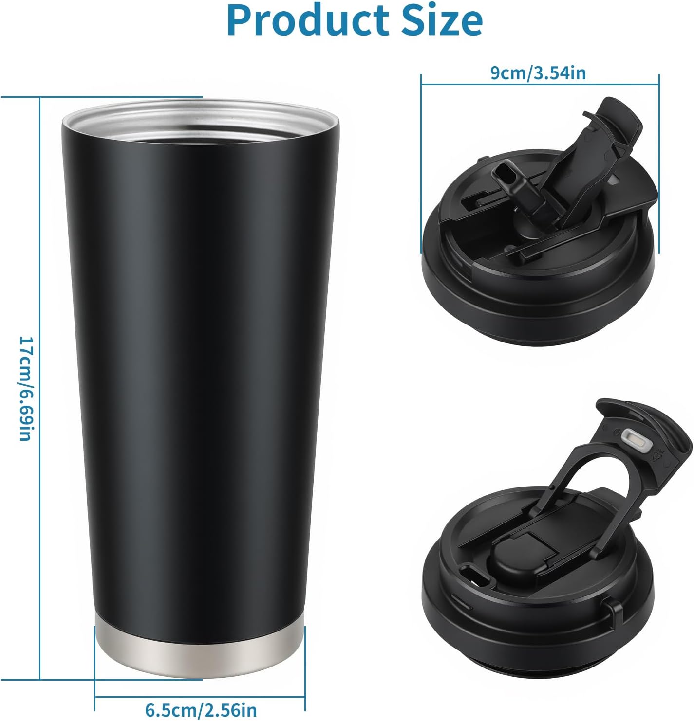 Black Insulated 316 Coffee Travel Mug Stainless Water Bottle 18oz | Versatile 2-in-1 Design,With Straw And Flip Lid With Carrying Rope,Large Capacity ,For Office School, Party ,Camping.