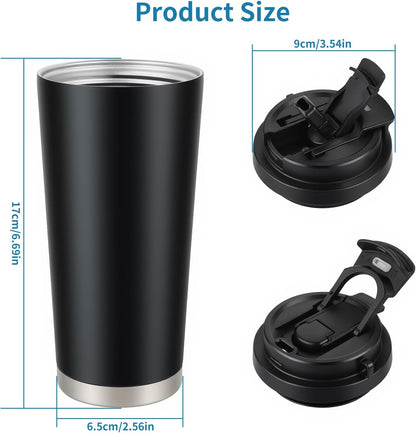 Black Insulated 316 Coffee Travel Mug Stainless Water Bottle 18oz | Versatile 2-in-1 Design,With Straw And Flip Lid With Carrying Rope,Large Capacity ,For Office School, Party ,Camping.