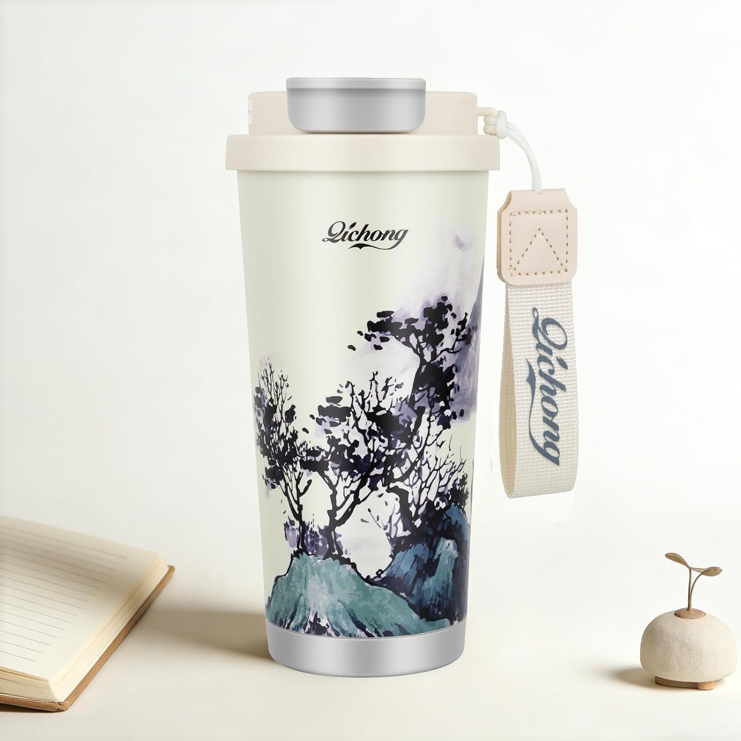 Black Insulated 316 Coffee Travel Mug Stainless Water Bottle 18oz | Versatile 2-in-1 Design,With Straw And Flip Lid With Carrying Rope,Large Capacity ,For Office School, Party ,Camping.