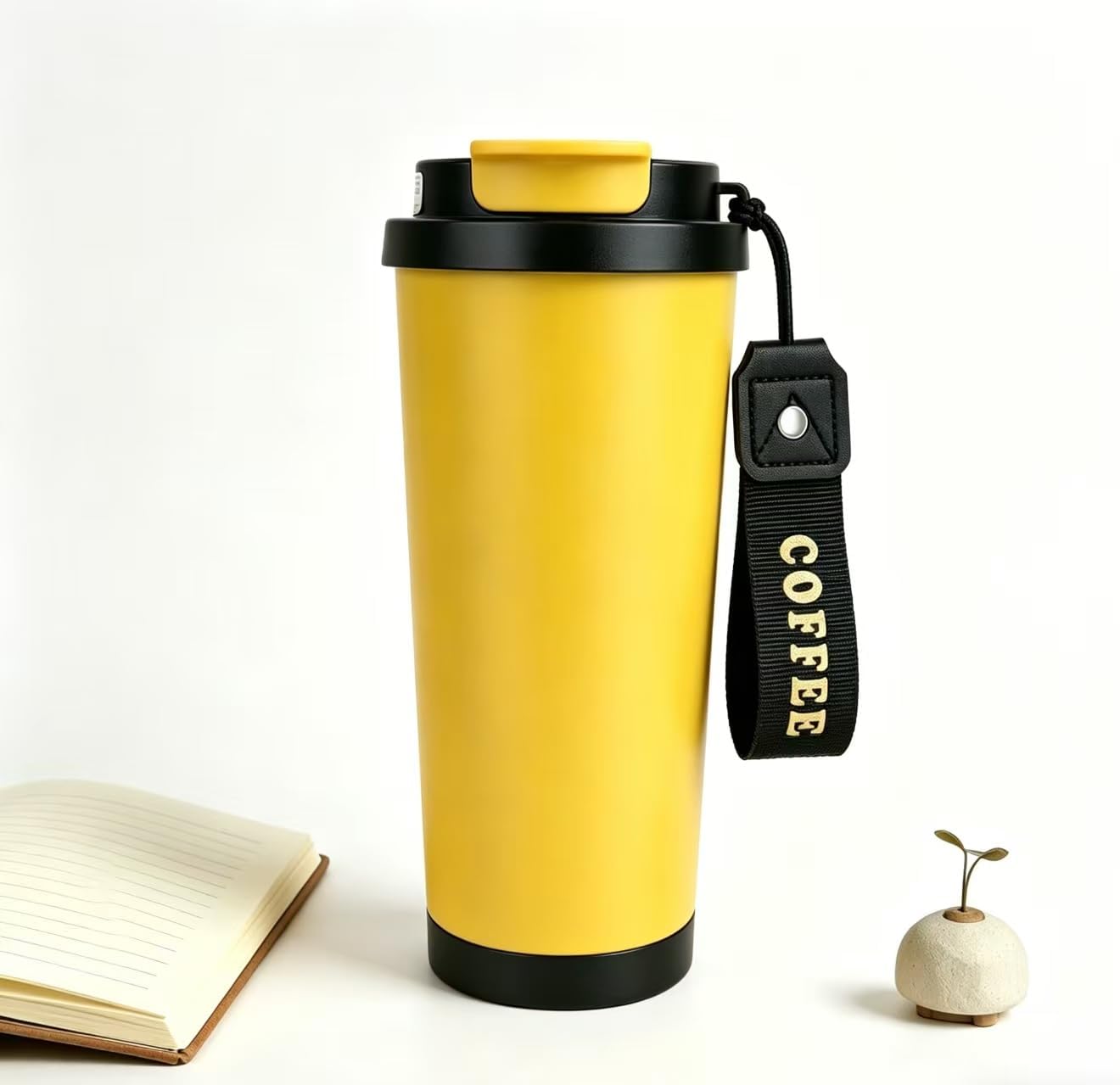 Black Insulated 316 Coffee Travel Mug Stainless Water Bottle 18oz | Versatile 2-in-1 Design,With Straw And Flip Lid With Carrying Rope,Large Capacity ,For Office School, Party ,Camping.