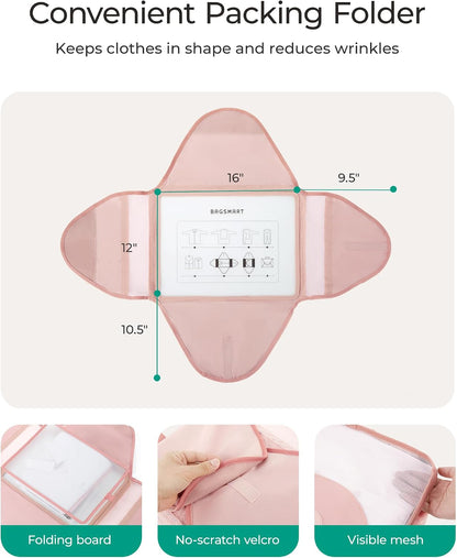 Garment Folder Packing Cubes for Travel, 4 Set Lightweight Travel Cubes for Wrinkle Free, Durable Suitcase Organizers Bag Set for Travel Essentials Baby Pink
