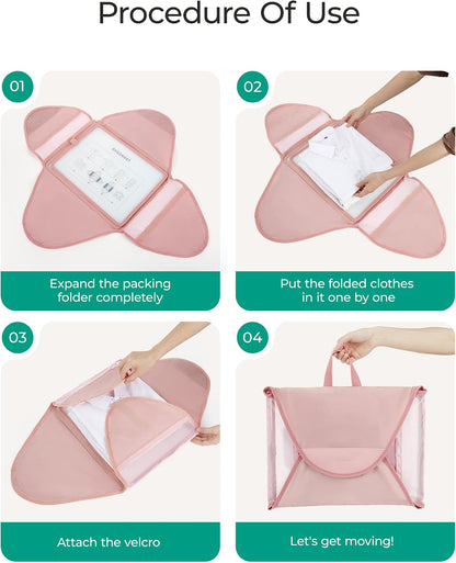 Garment Folder Packing Cubes for Travel, 4 Set Lightweight Travel Cubes for Wrinkle Free, Durable Suitcase Organizers Bag Set for Travel Essentials Baby Pink