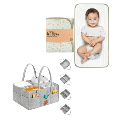 Portable Diaper Changing Pad and Baby Diaper Caddy Organizer - Waterproof Foldable Baby Changing Mat - Large Baby Organizer for Nursery, Foldable Baby Diaper Clutch