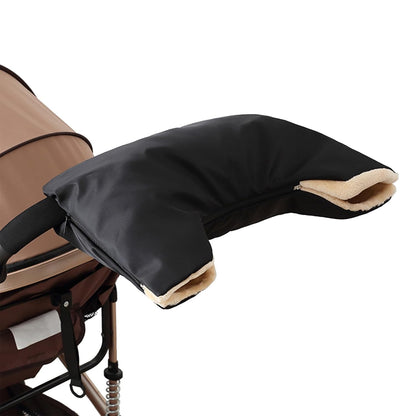 Winter Stroller Hand Muff, Waterproof Fleece Lined Pushchair Hand Warmer with 3-Side Zipper, Windproof Rainproof Pram Gloves, Universal Fit for One-Bar Handle Baby Stroller Parent Accessory