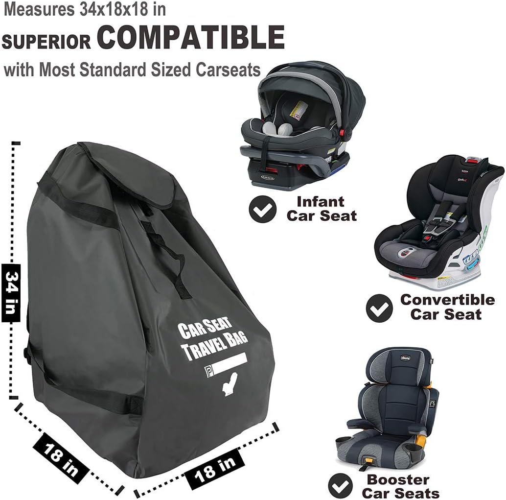 Car Seat Travel Bag for Air Travel - Profaster Airplane Carseat Gate Check Bag Backpack, Fold with Attached Carry Bag, Gray