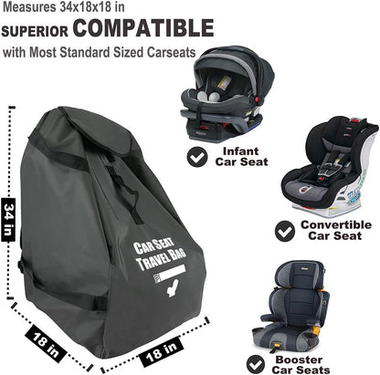 Car Seat Travel Bag for Air Travel - Profaster Airplane Carseat Gate Check Bag Backpack, Fold with Attached Carry Bag, Gray