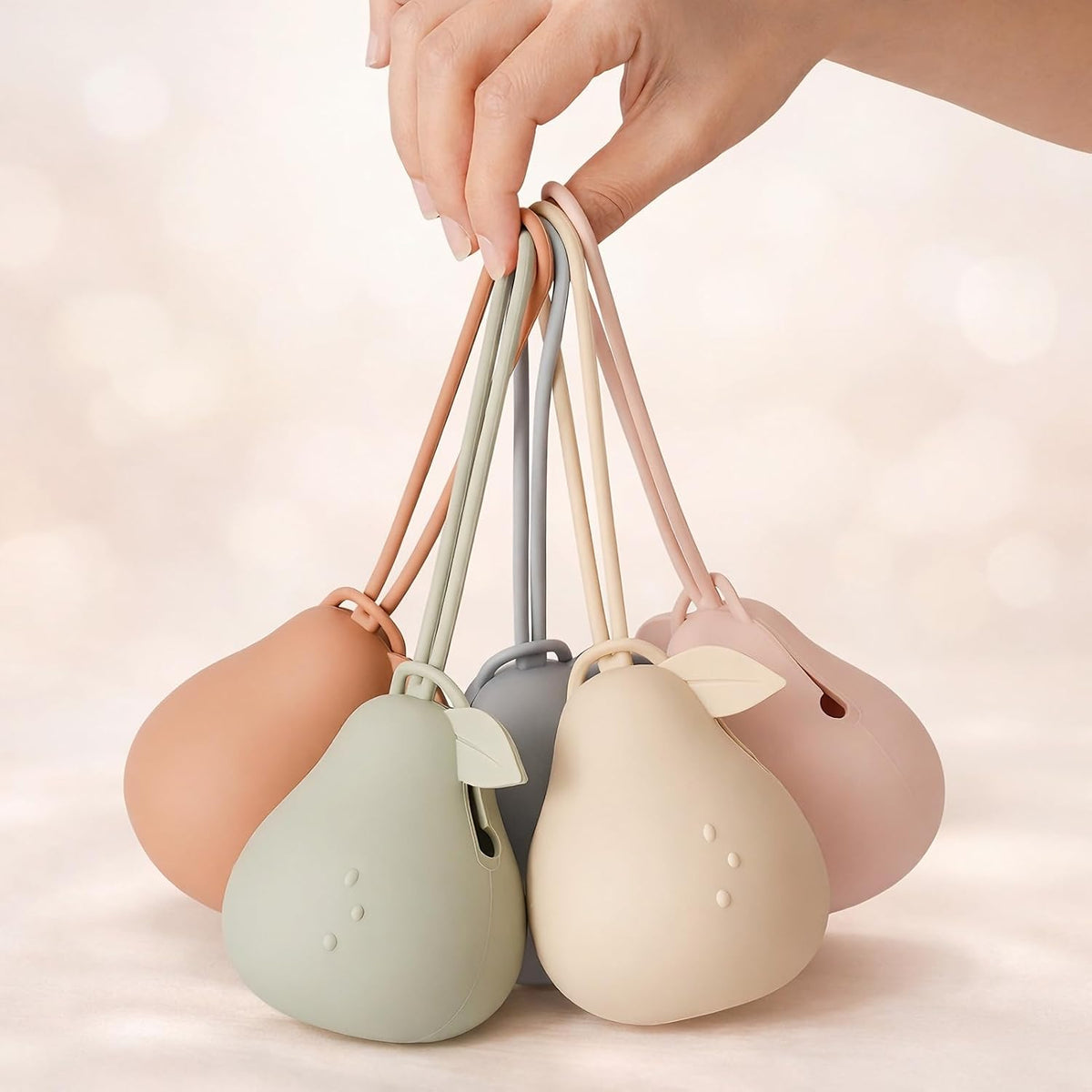 Silicone Pacifier Holder Case, Baby Paci Storage Case Silicone, Portable Leakproof One-Piece BPA-Free Set of 3-Ivory Sage Brown