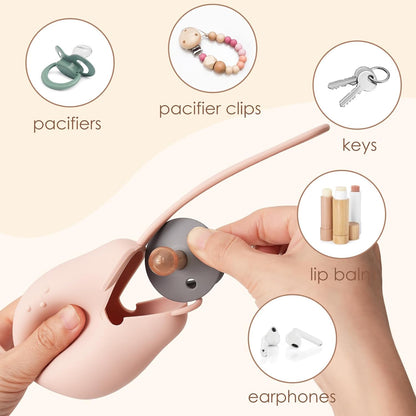 Silicone Pacifier Holder Case, Baby Paci Storage Case Silicone, Portable Leakproof One-Piece BPA-Free Set of 3-Ivory Sage Brown