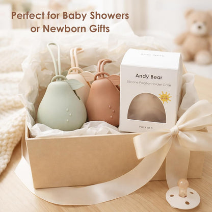 Silicone Pacifier Holder Case, Baby Paci Storage Case Silicone, Portable Leakproof One-Piece BPA-Free Set of 3-Ivory Sage Brown