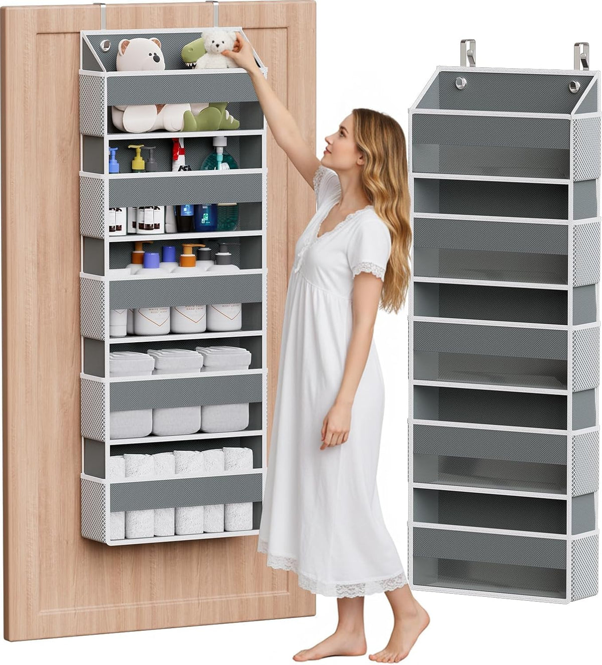 Over The Door Organizer with 10 Side Pockets, Dark Grey