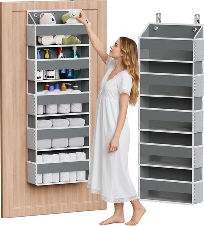 Over The Door Organizer with 10 Side Pockets, Dark Grey