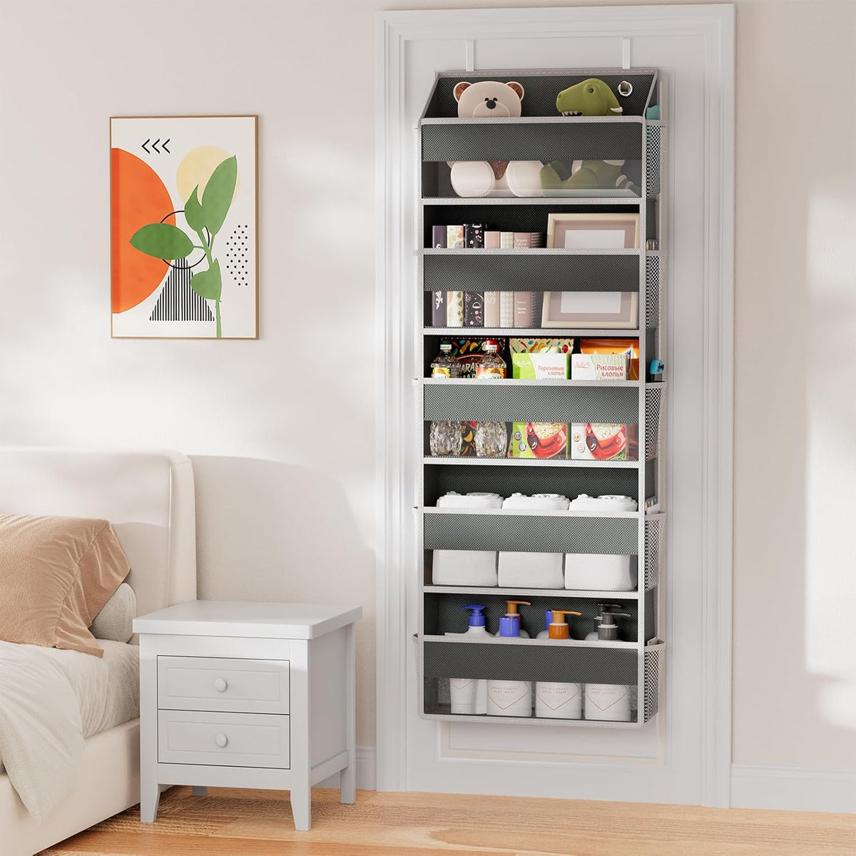 Over The Door Organizer with 10 Side Pockets, Dark Grey