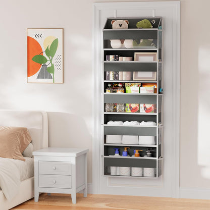 Over The Door Organizer with 10 Side Pockets, Dark Grey