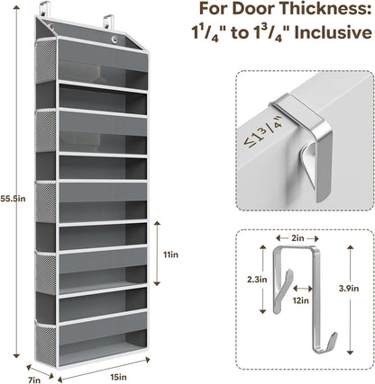 Over The Door Organizer with 10 Side Pockets, Dark Grey