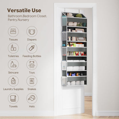 Over The Door Organizer with 10 Side Pockets, Dark Grey