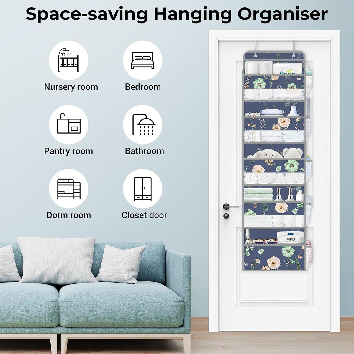 Over the Door Organizer Diaper Toy Nursery Hanging Shelf, Flower