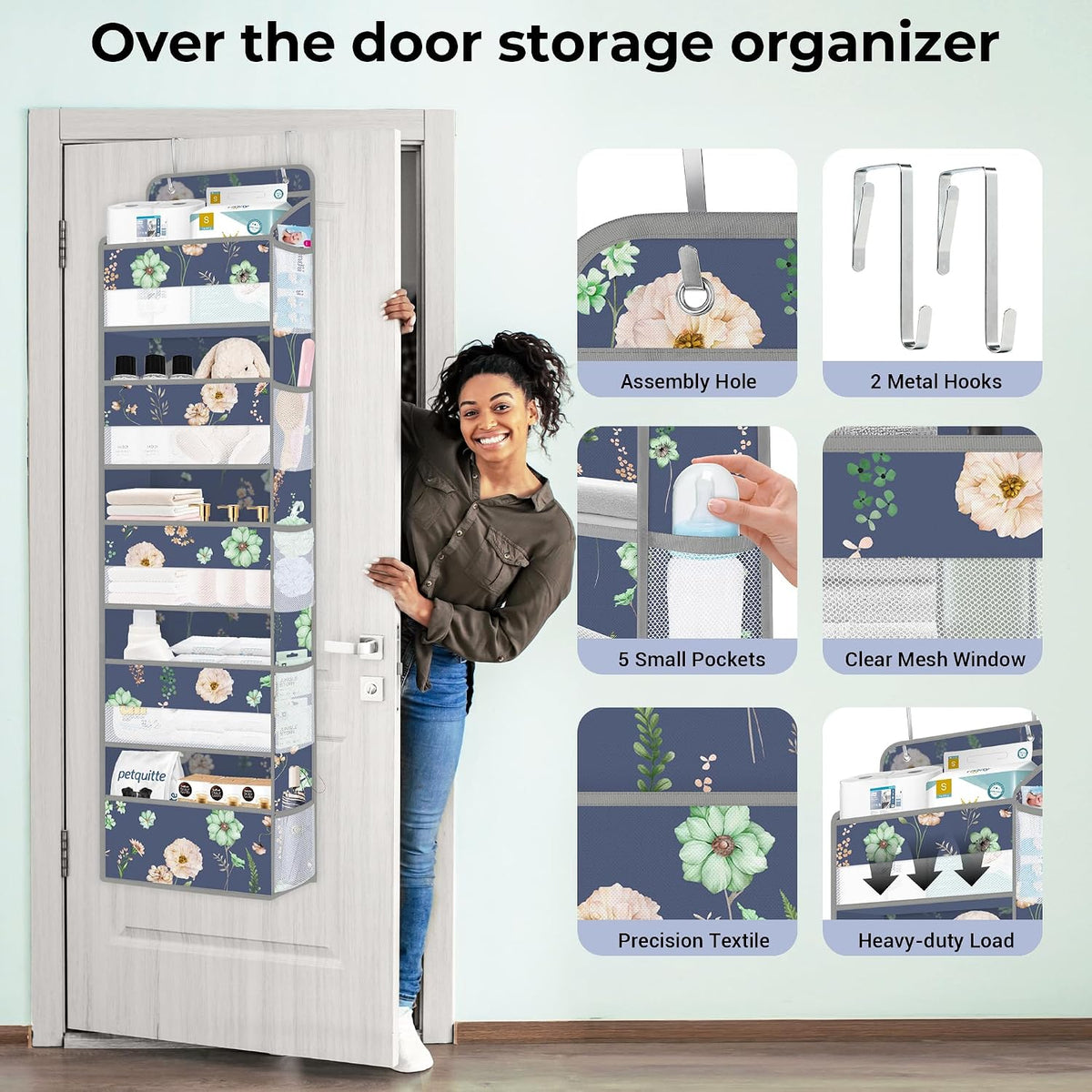 Over the Door Organizer Diaper Toy Nursery Hanging Shelf, Flower