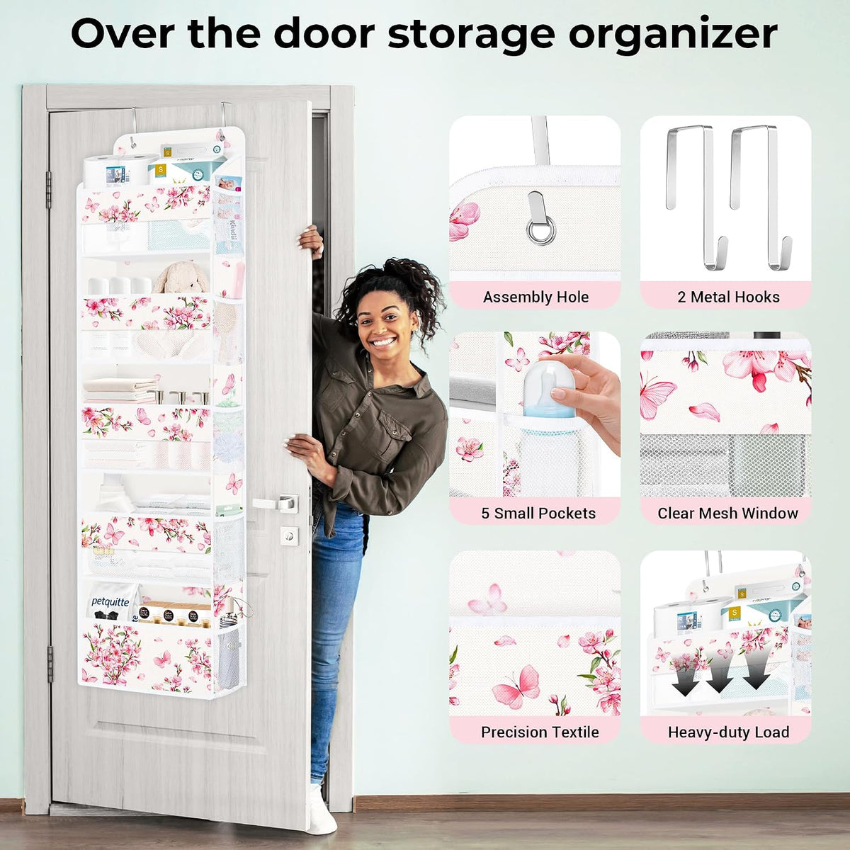 Over the Door Organizer Diaper Toy Nursery Hanging Shelf, Flower